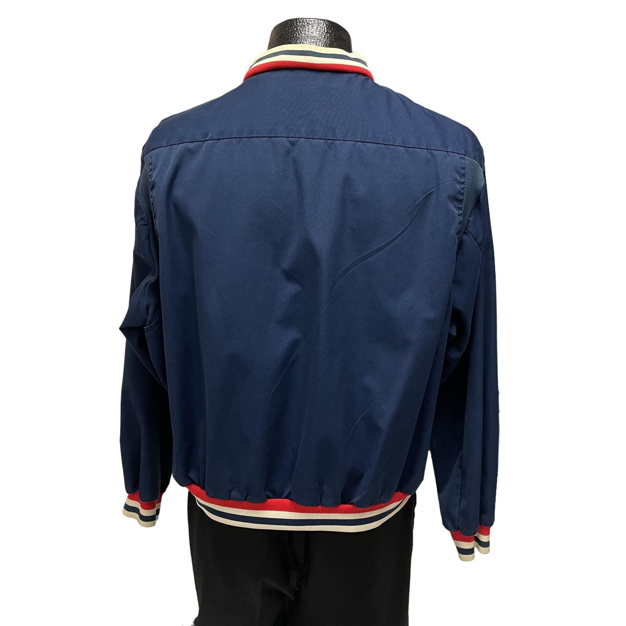 Vintage 70's Izod Lacoste Men Blue Bomber RARE Red White RINGER