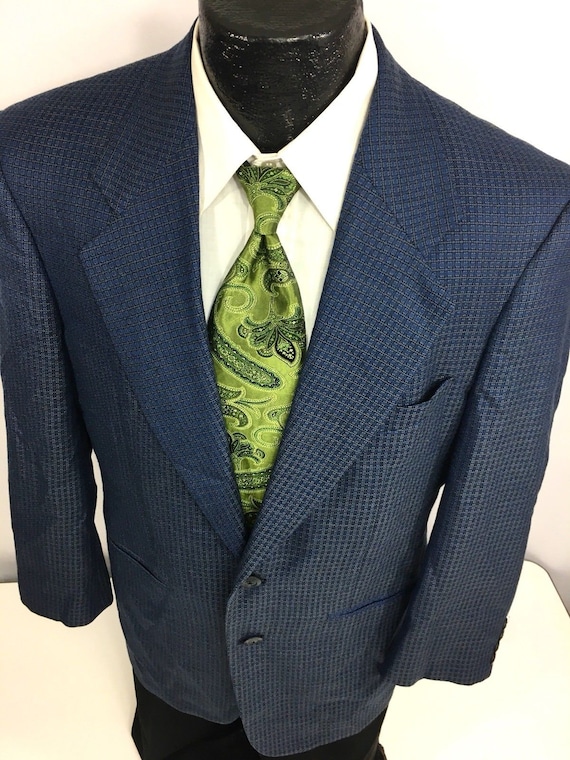 BESPOKE Men BLUE Check Grid Sport Coat Custom Tai… - image 2