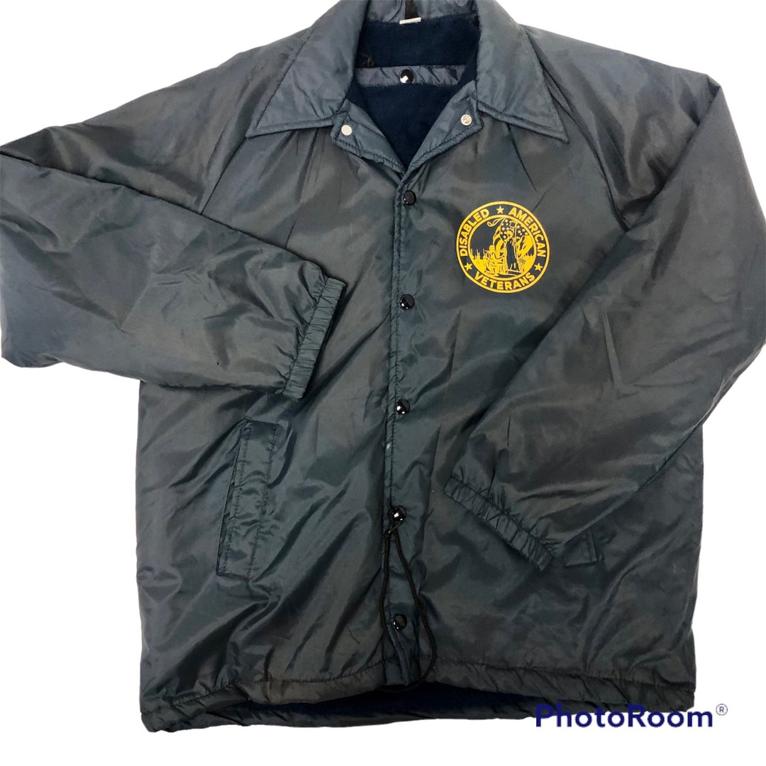Vintage 60 70's Blue Nylon FLEECE Lined Windbreaker Disabled