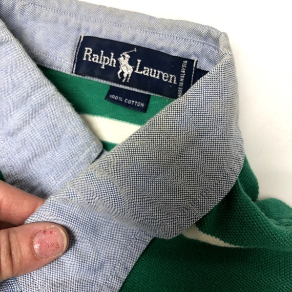 Vintage 80 90's Ralph Lauren Green STRIPE POLO Lo… - image 3