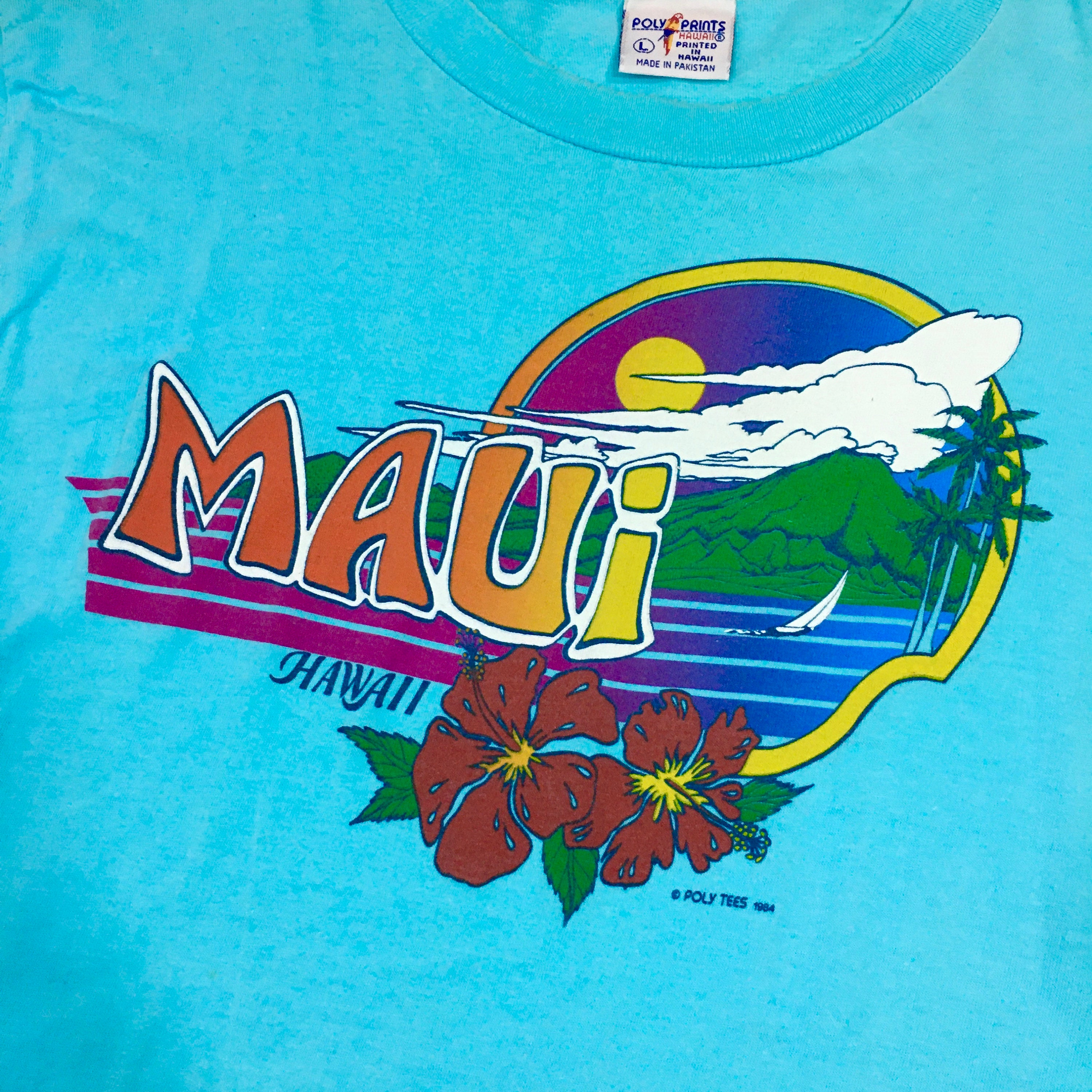 70-80s POLY TEES vintage shirt ポリーティース Vintage 80's Poly Tees Men's Aqua Blue MAUI HAWAII Island
