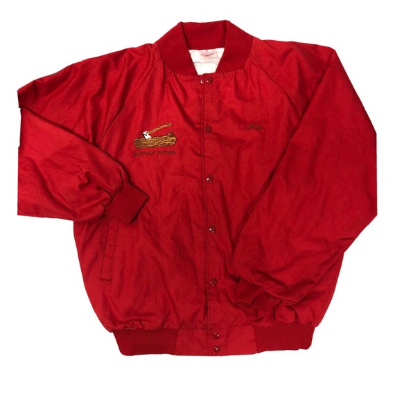 Vintage 80's Auburn Men Red Bomber BUFFALO PATROL Windbreaker