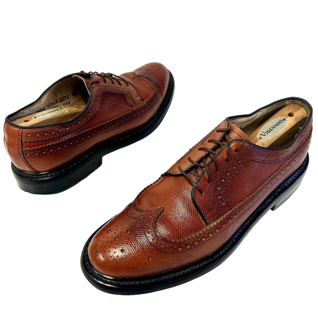 Vintage 60's Sears Men's COGNAC Pebbled Leather Dredd Shoe Long Wing ...