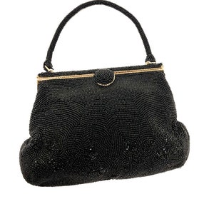 vintage des années 50 SAS par Debbie fait main noir perlé de verre sac cartable de soirée sac à main cocktail formel