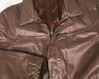 Vintage 80's Oleg Cassini Men Brown Leather Coat Insulated Motorcycle Biker Jacket 42