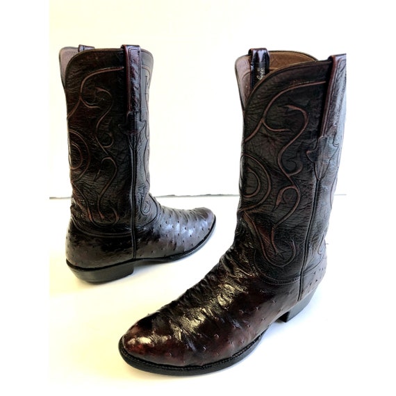 Vintage Lucchese Since 1883 Black Cherry OSTRICH QUILL  display picture 1