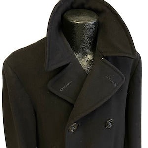 Vintage 40's WWII Military Kersey Wool USN US Navy Peacoat Officer
