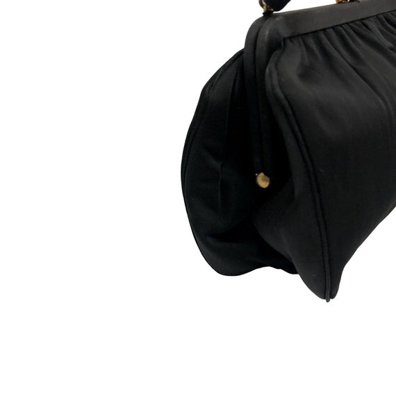 Vintage 50's Formal Black SATIN Silk Formal Handb… - image 3