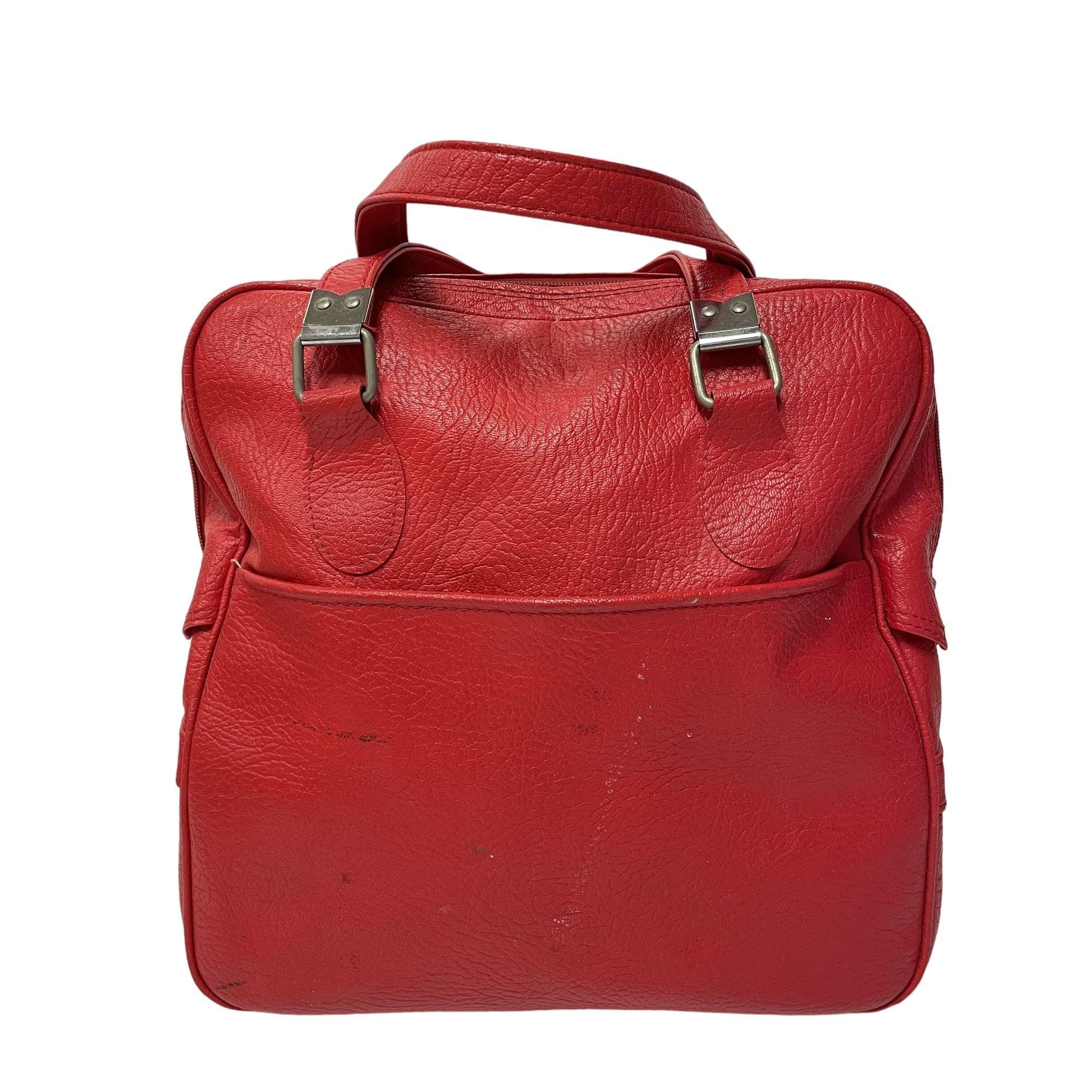 Vintage 70's SEARS Red ESCORT Carry on Tote Overnight Luggage Mod