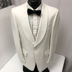 Vtg 70s After Six Mens Solid White ROCKABILLY Tux Single Btn SHAWL ...