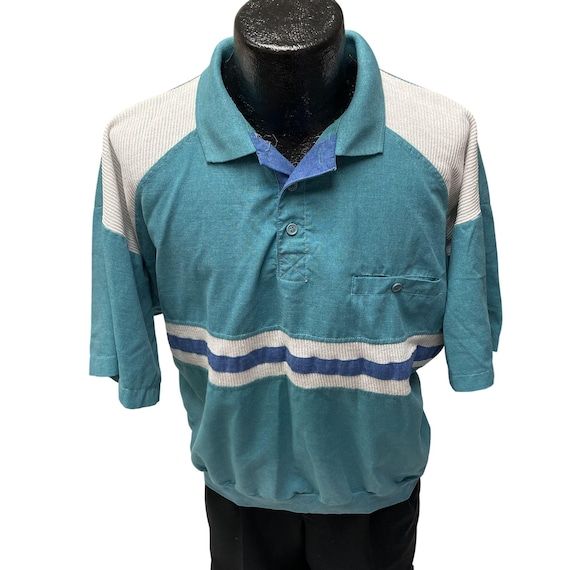 Vintage 80's Ash Creek Men's BLUE White POLO Banded Waist Golf
