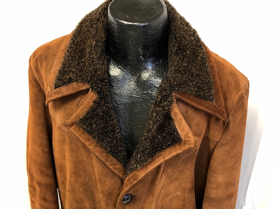 Vintage 70's Men's Brown HEAVY Suede Split Cowhide Cowboy SHERPA