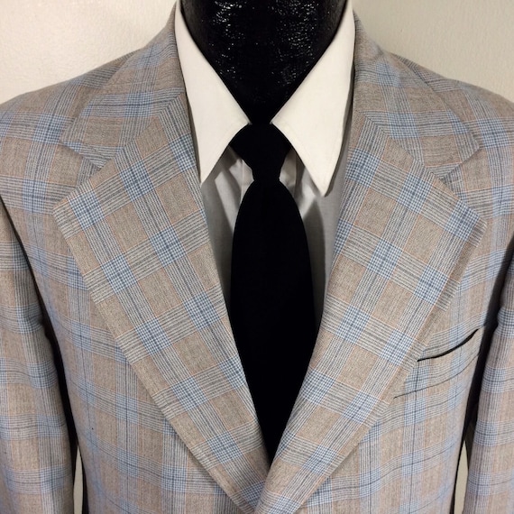 Nos Vtg 70 s Jcpenney Men s MOD Sport Coat Blue Brown Plaid Check
