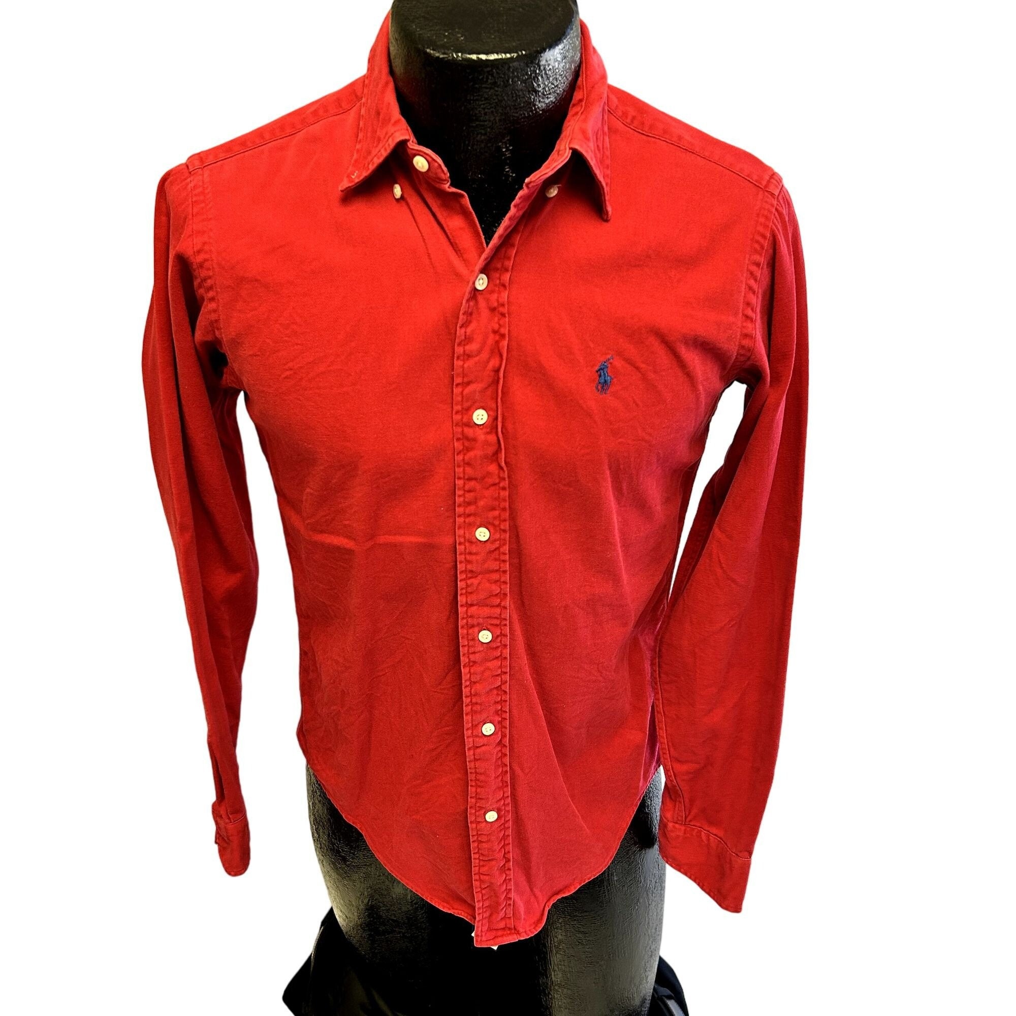 Vintage 80's Ralph Lauren Men Red SOFT Oxford POLO Logo Pony