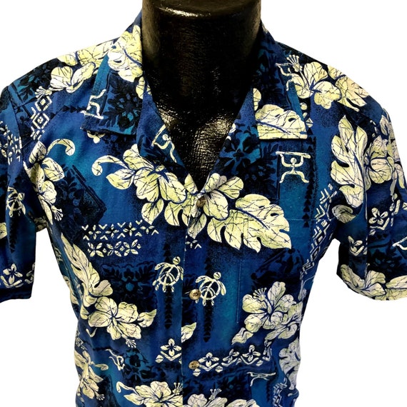 Vintage 80's Hawaii Blue Men's FLORAL Savages Isl… - image 3