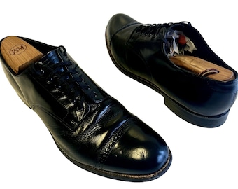 Vintage 50's Stacy Adams Men's BLACK Leather Dress Shoe CAP TOE Oxfords 10 D