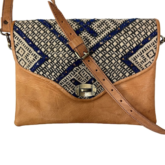 Vintage 70 80's Geometric Leather Hand Bag Should… - image 2