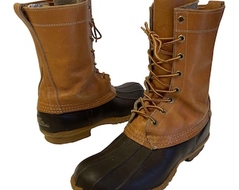 Vintage L.L. Bean Maine Hunting Shoe 8” Duck Boots Brown Leather Men’s 8 M USA Vintage LL BEAN Mens 8 M Maine Hunting Shoe Duck Boots Made  main image 4
