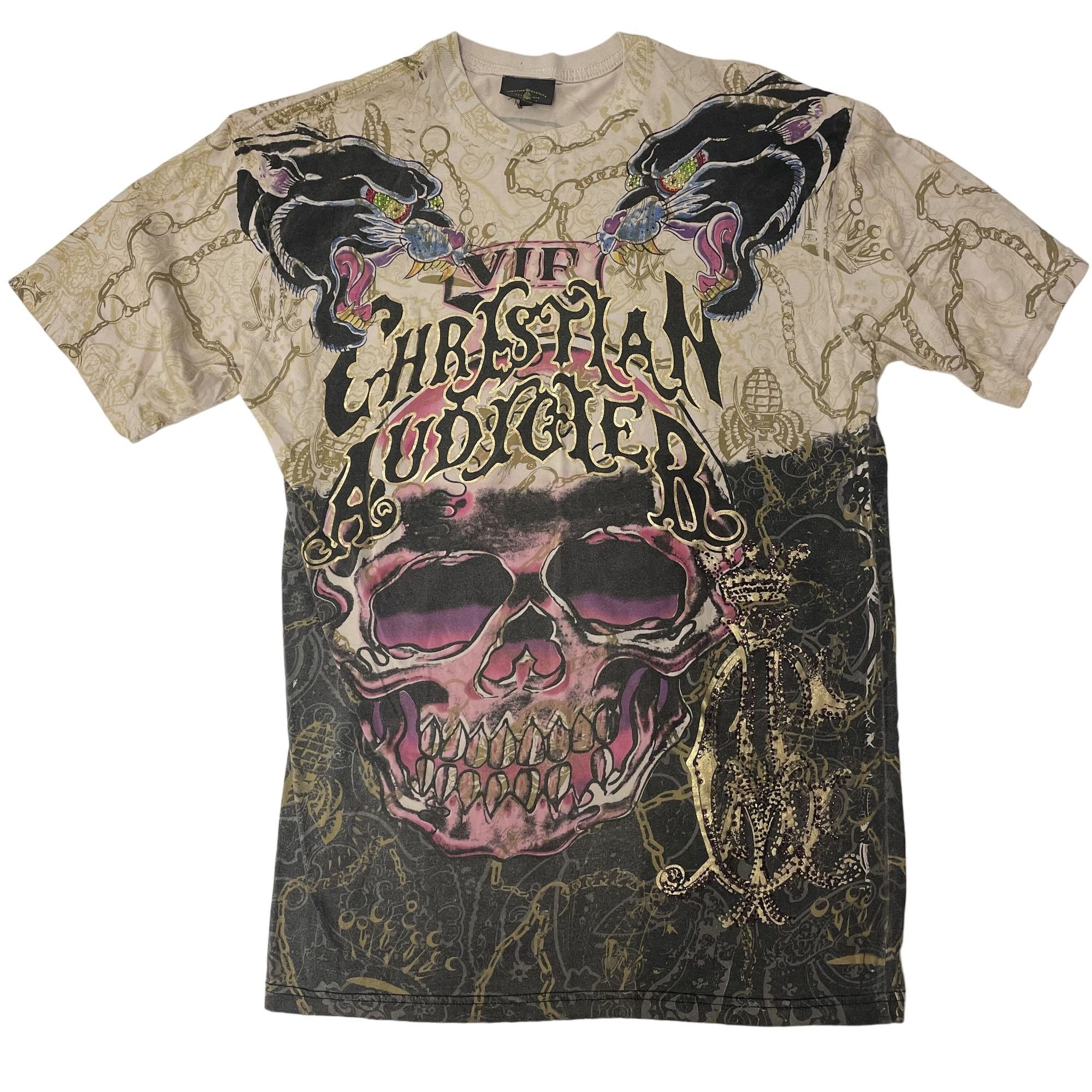 CHRISTIAN AUDIGIER Tシャツアメリカ製A 🔥Ed Hardy Christian Audigier Rhinestone🔥 USA-Made Tshirt