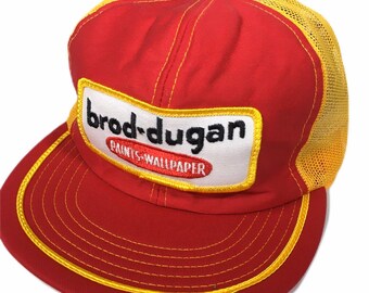 NoS New Vintage 70-80’s Brod-Dugan Paints Wallpaper Red Yellow Mesh TRUCKER SnapBack  Redneck Roughneck Painter Baseball Cap USA Made