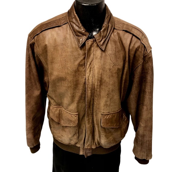 Vintage 80 90's Gitano Men Brown DISTRESSED Bomber A2 FLIGHT