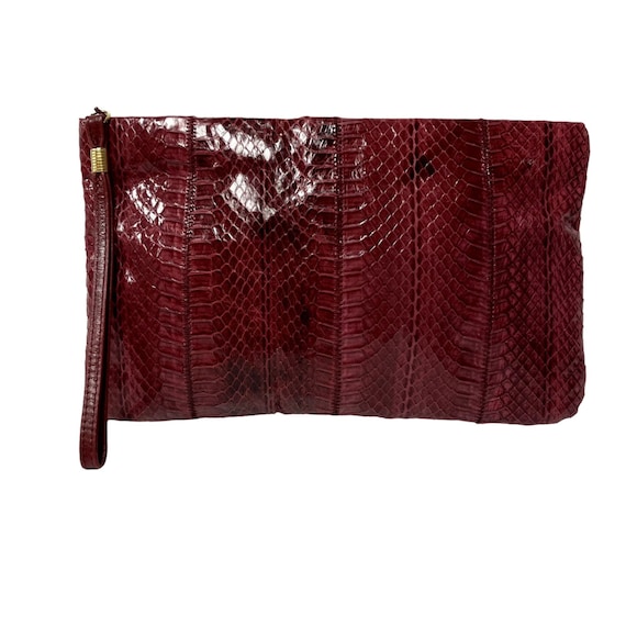 Vintage 80’s Red Maroon Handbag SNAKE SKIN Clutch… - image 1