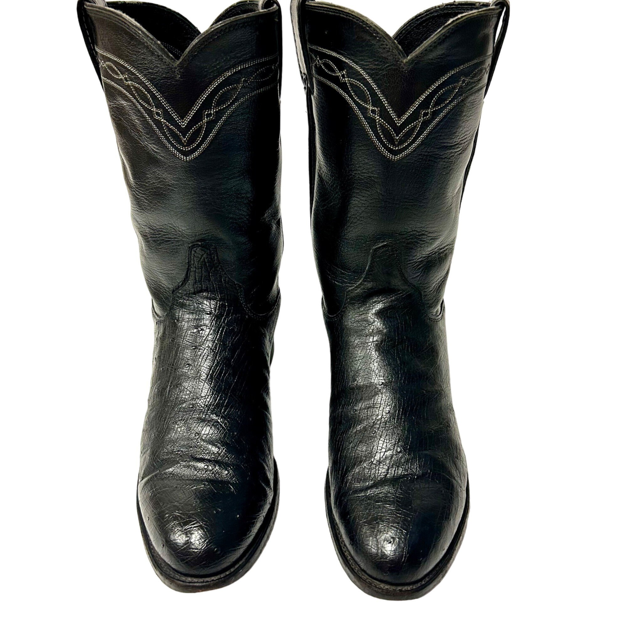 Justin Black Smooth Ostrich Cowboy Western Boots Shoes Men\'s 8 E Vintage Justin Men Black SMOOTH OSTRICH Skin Cowboy Western  main image 3