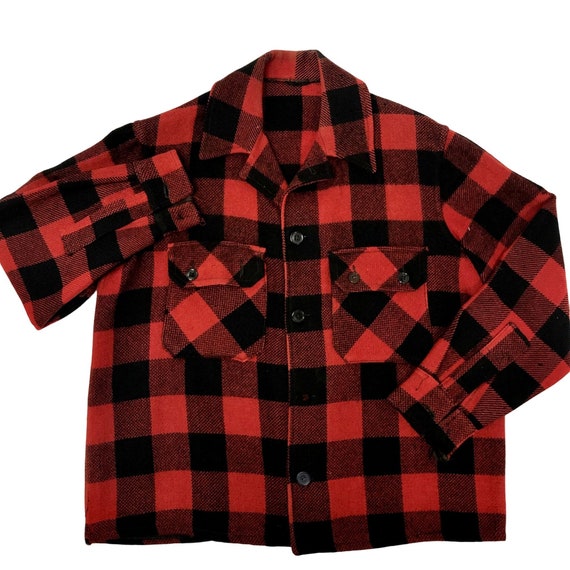Vintage 50's Hercules Sears Red Black BUFFALO PLAID Wool Work