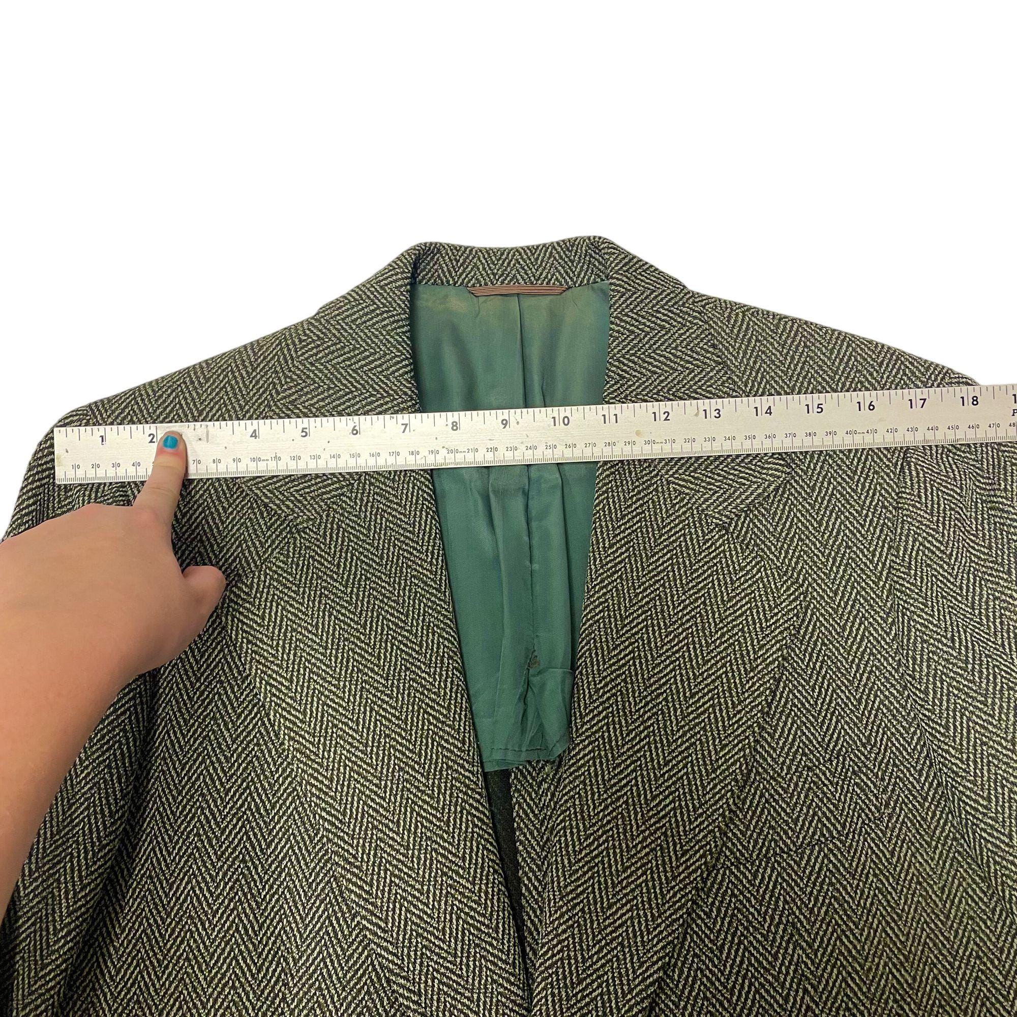 Manteau Vintage Années 70 Battlesteins - Vert à Chevrons - Taille 38 - Style Disco