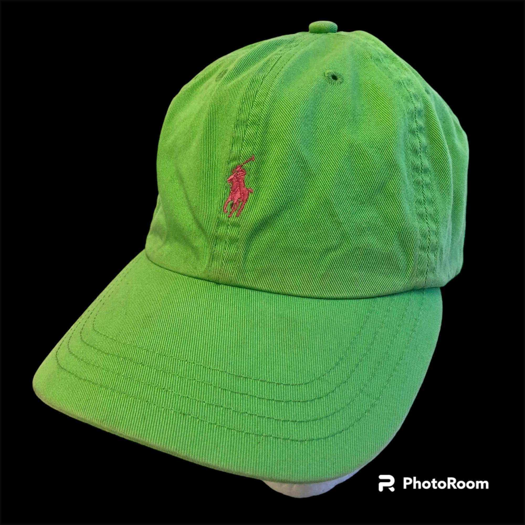 帽子 90s POLO RALPH LAUREN USN JUNGLE HAT Vintage 90's Ralph Lauren Leather Strap Lime Green Baseball Cap
