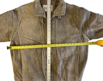 Vintage 80's Weekender Men Gray ROUGHOUT Suede Bomber Leather