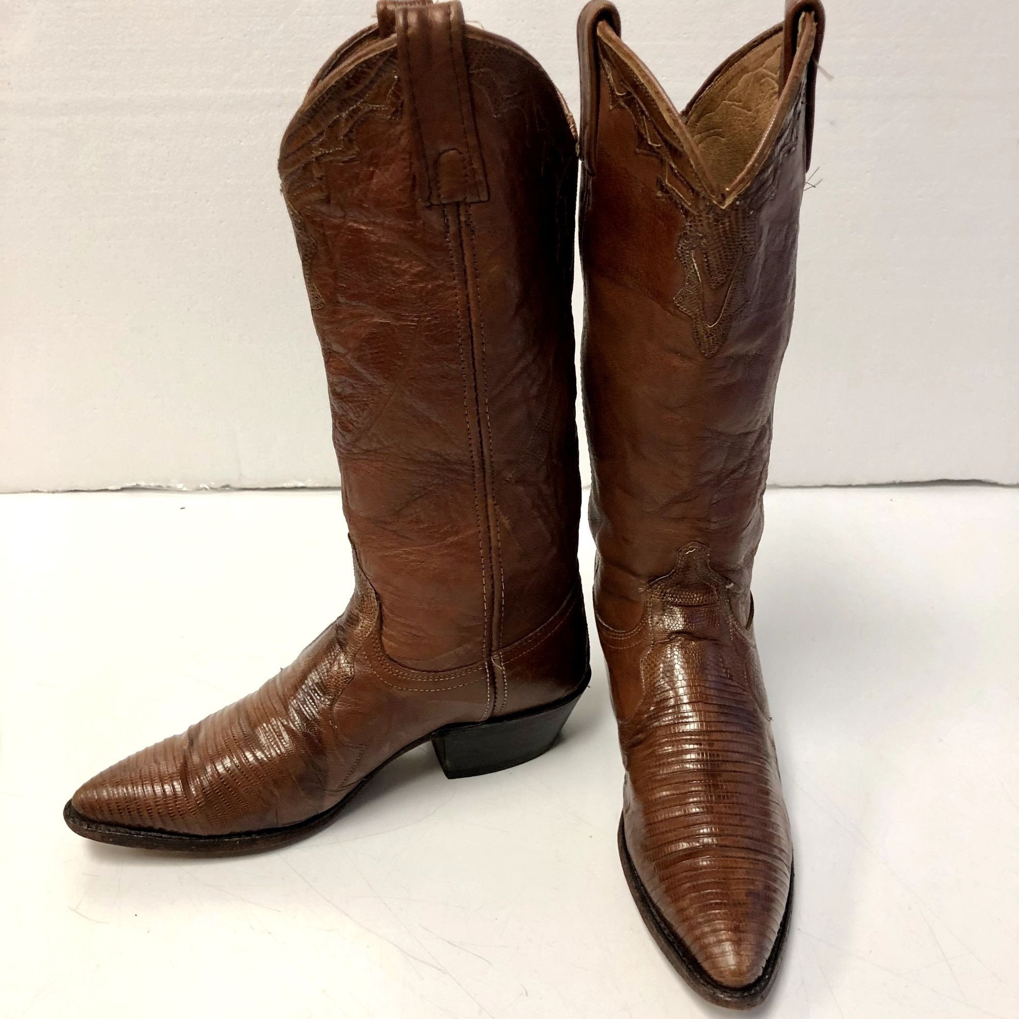 Bottines Western Dan Post Vintage Peau De Lézard Rouille Et Or - BSW14