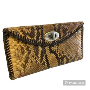 Vintage 70's PYTHON Genuine SNAKE Skin Mujer Cartera Chequera Cuero LACED Clutch