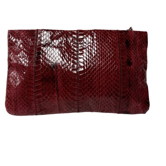 Vintage 80’s Red Maroon Handbag SNAKE SKIN Clutch… - image 2