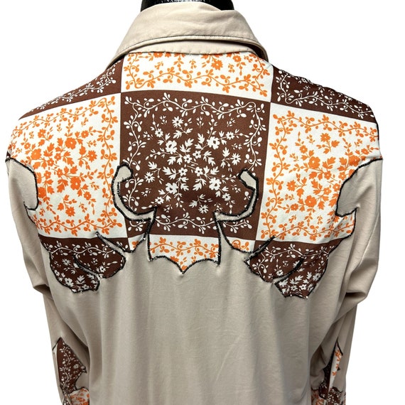 Vintage 70's Men's Beige Orange FLORAL Cowboy Wes… - image 8