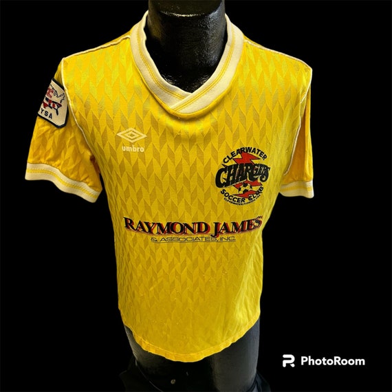 Vintage 80's Umbro SHINY Yellow Argyle Futbol Jersey CHARGERS