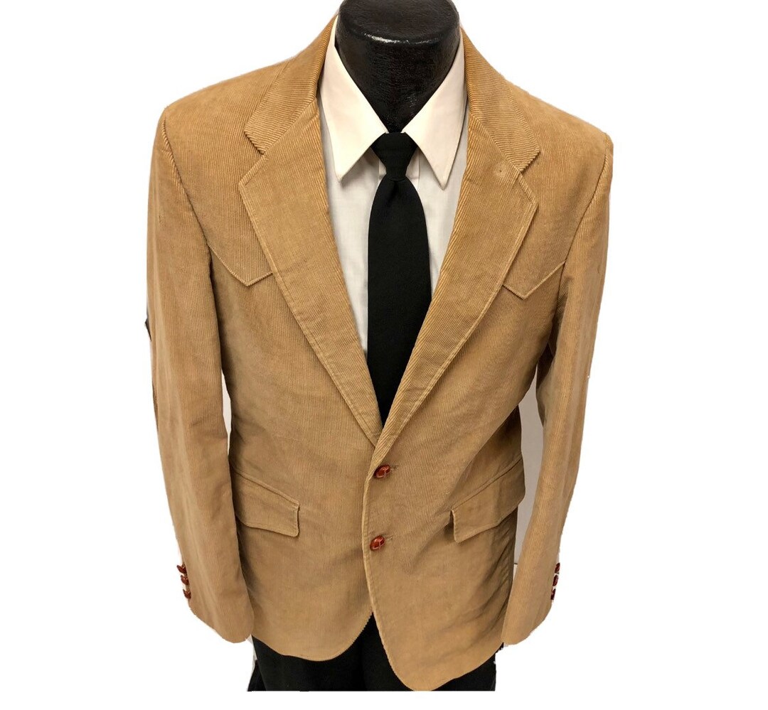 Vintage 70's Brad Whitney Men Sport Coat Brown Corduroy Cowboy Western