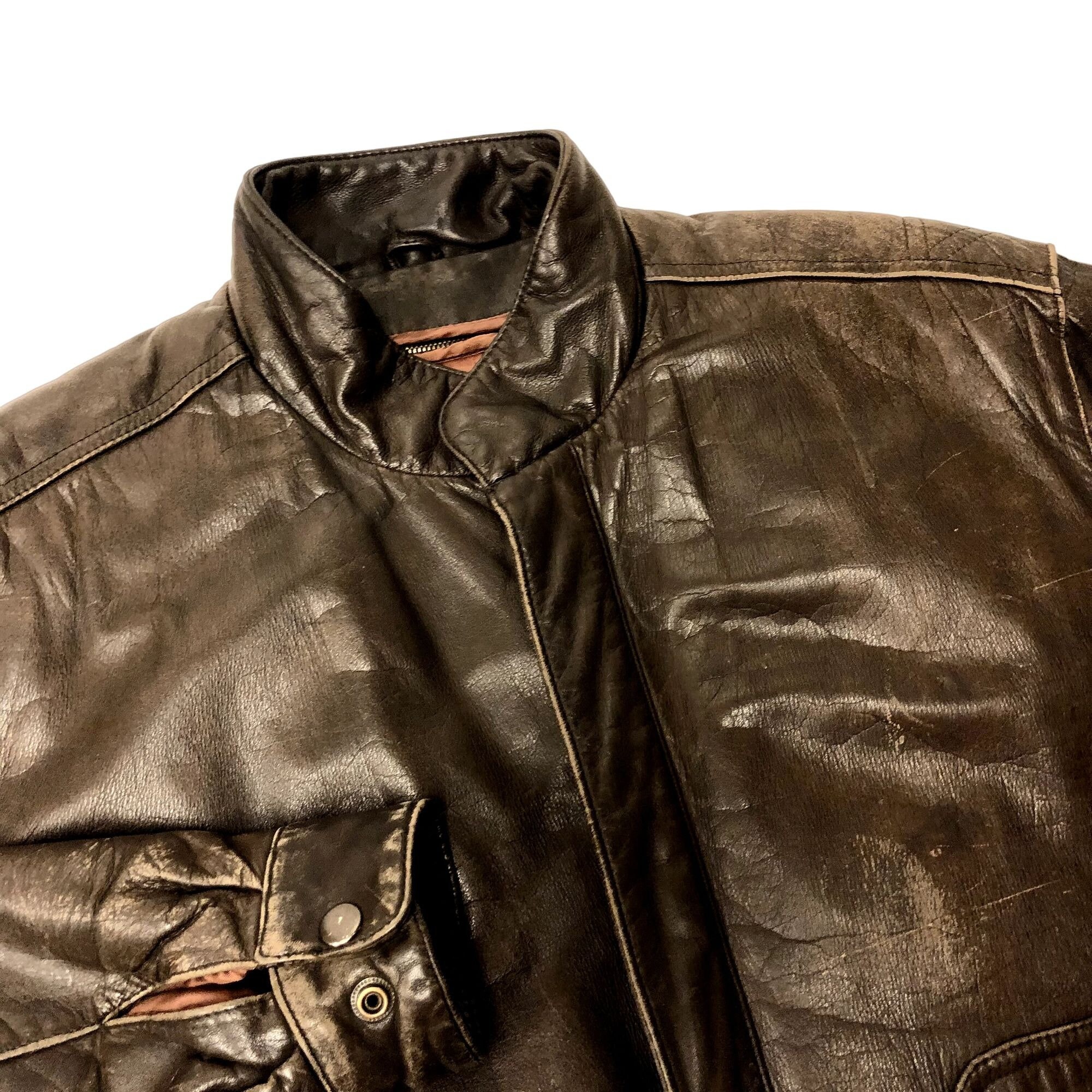 Vintage 80's REED Sportswear Men Brown DISTRESSED Leather Bomber