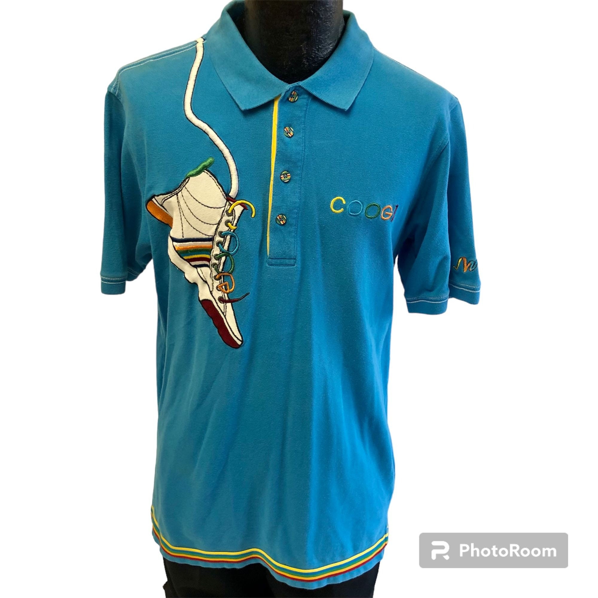 coogi ポロシャツ Vintage Y2K COOGI AQUA Blue RAINBOW Stripe Streetwear Sneakers