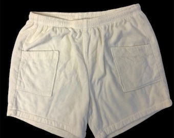 Vintage 80&#39;s Majestic Men&#39;s White Thick TERRY CLOTH Athletic Lounge BEACH Shorts L