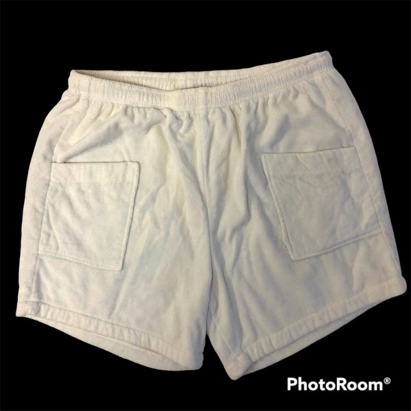 Vintage 80's Majestic Men's White Thick TERRY CLOTH Athletic Lounge BEACH Shorts L