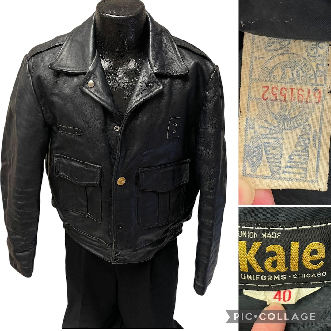 CHICAGO POLICE本革レザージャケットvintage Vintage Kale Chicago Uniform Police Leather Bomber Jacket 38