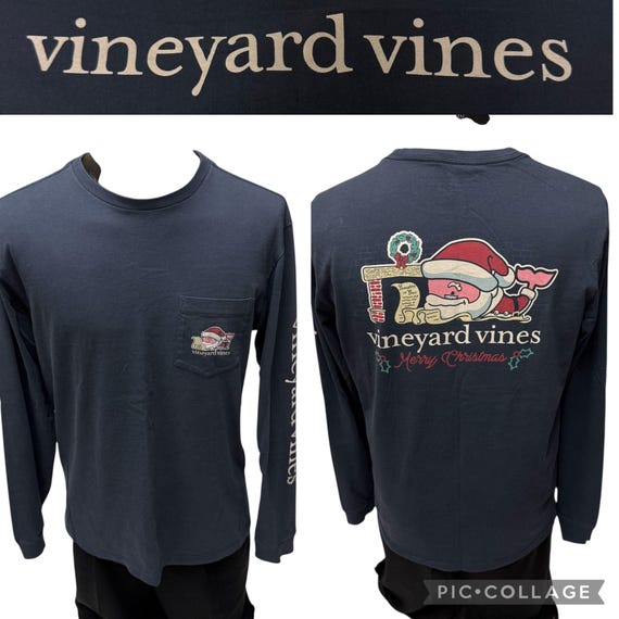 Vintage 90's Y2K Vineyard Vines Men's Blue Christmas SANTA Whale
