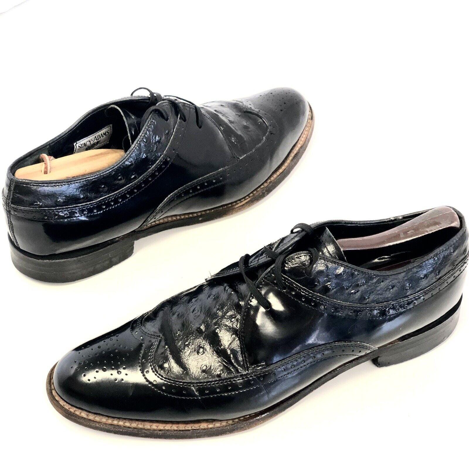 Vtg 60's Stacy Adams Black Patent Leather OSTRICH Grain
