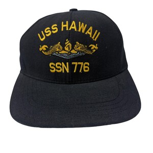 Vintage 90&#39;s UsS HAWAII SNN 776 Hat US Navy Submarine Military Wool Cap Leather Strapback