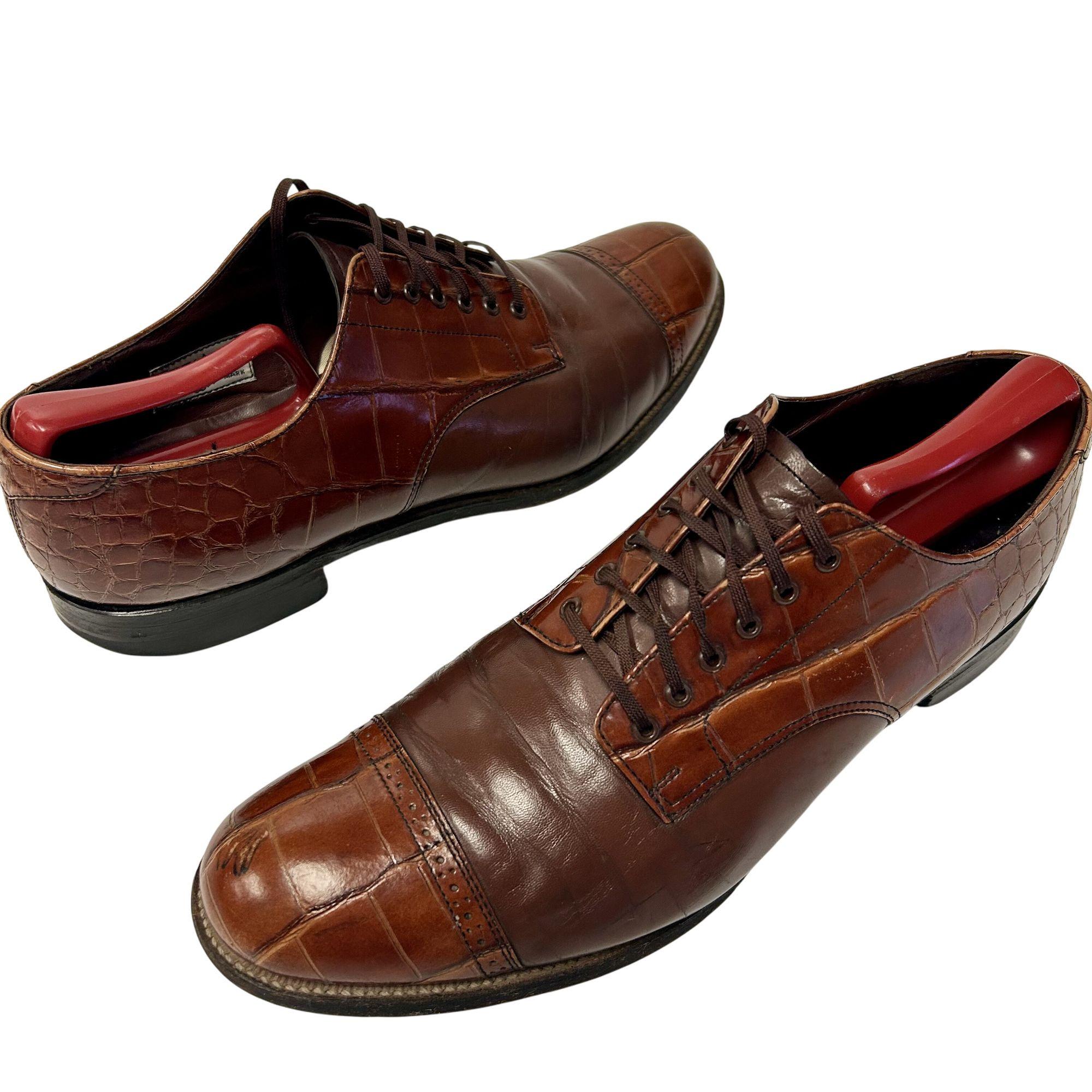 Stacy Adams Mens Dress Shoes Size 8.5 Brown & Black Crocodile Pattern Leather Travato Wingtip Oxford-25737 – MilanoMensWear main image 3