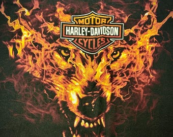 Vintage Harley Davidson Motorcycle FLAMING Wolf Biker Las VEGAS