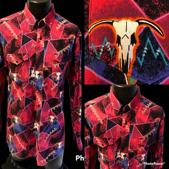 Vintage 90's Wrangler Electric LONGHORN Bull Skull Cowboy
