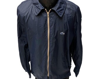 Vintage 80's Izod Lacoste Men's Navy Blue NYLON Jacket ALLIGATOR