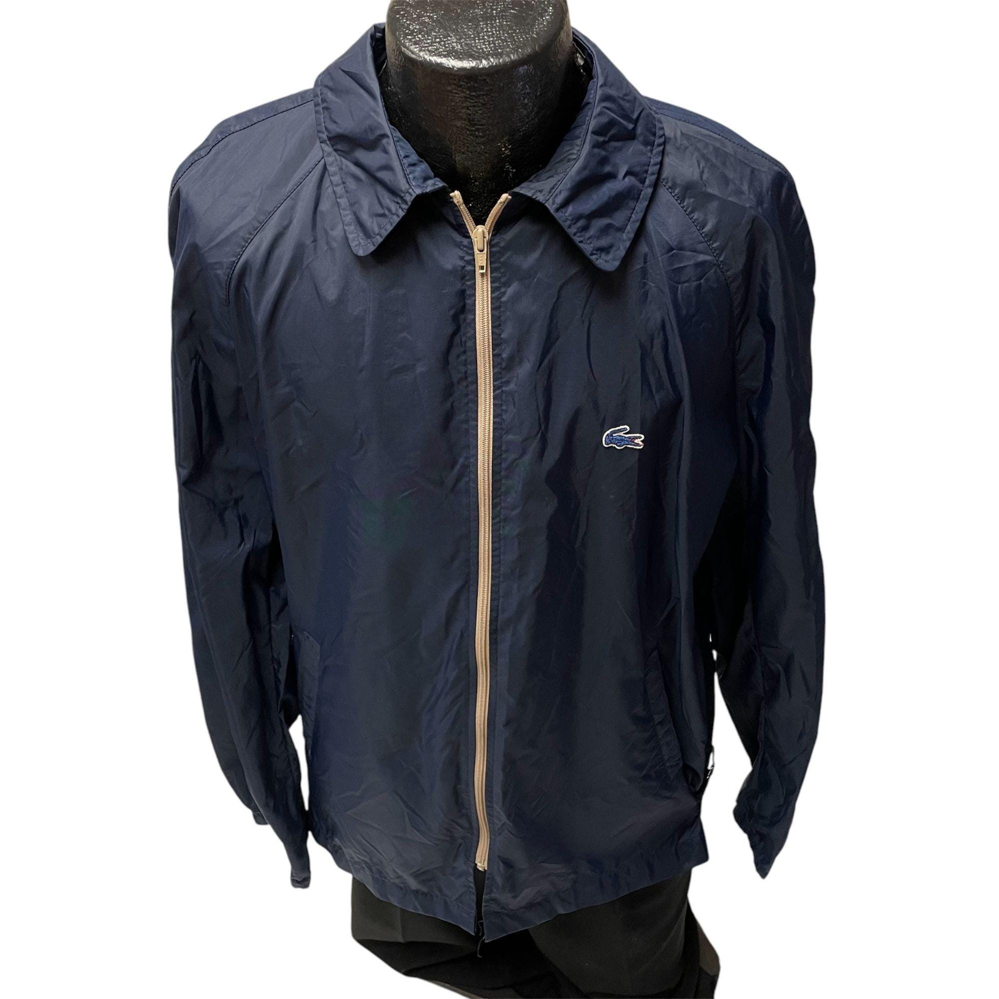 Vintage 80's Izod Lacoste Men's Navy Blue NYLON Jacket ALLIGATOR